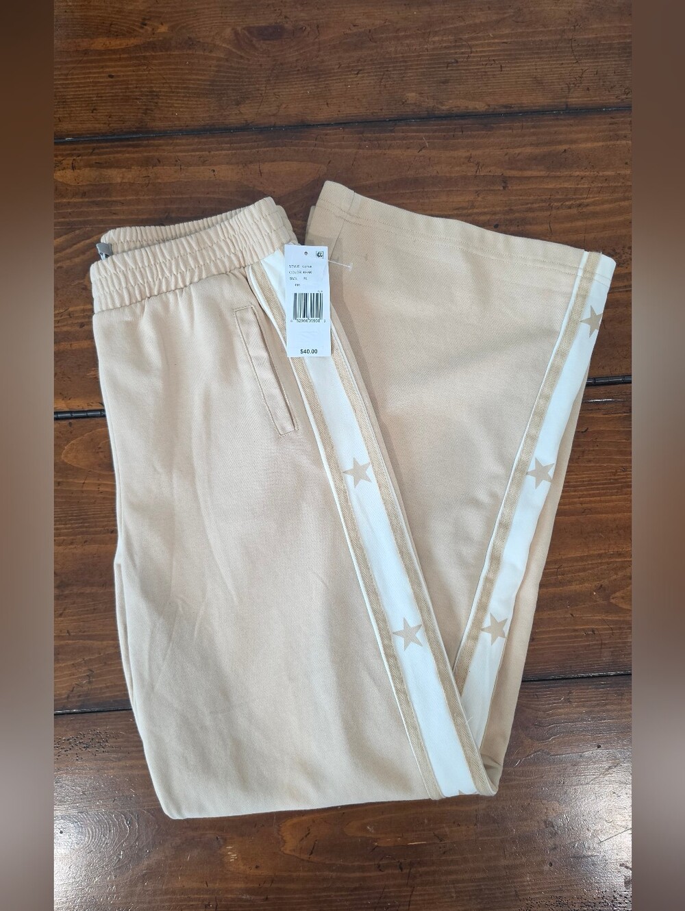 Tractr Big Girl's Khaki Beige Wide Leg Star Stripe Sweatpants Sz XL NWT